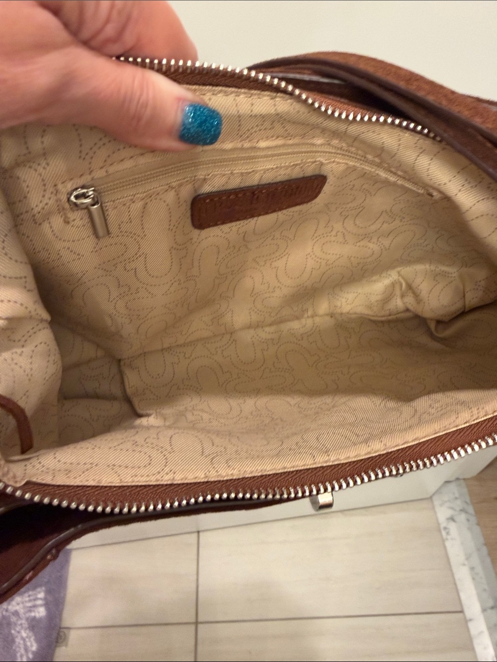 NWT-VIRAL True Religion Brown Suede Fringe Shoulder Bag with Stud Accents. - Picture 12 of 16